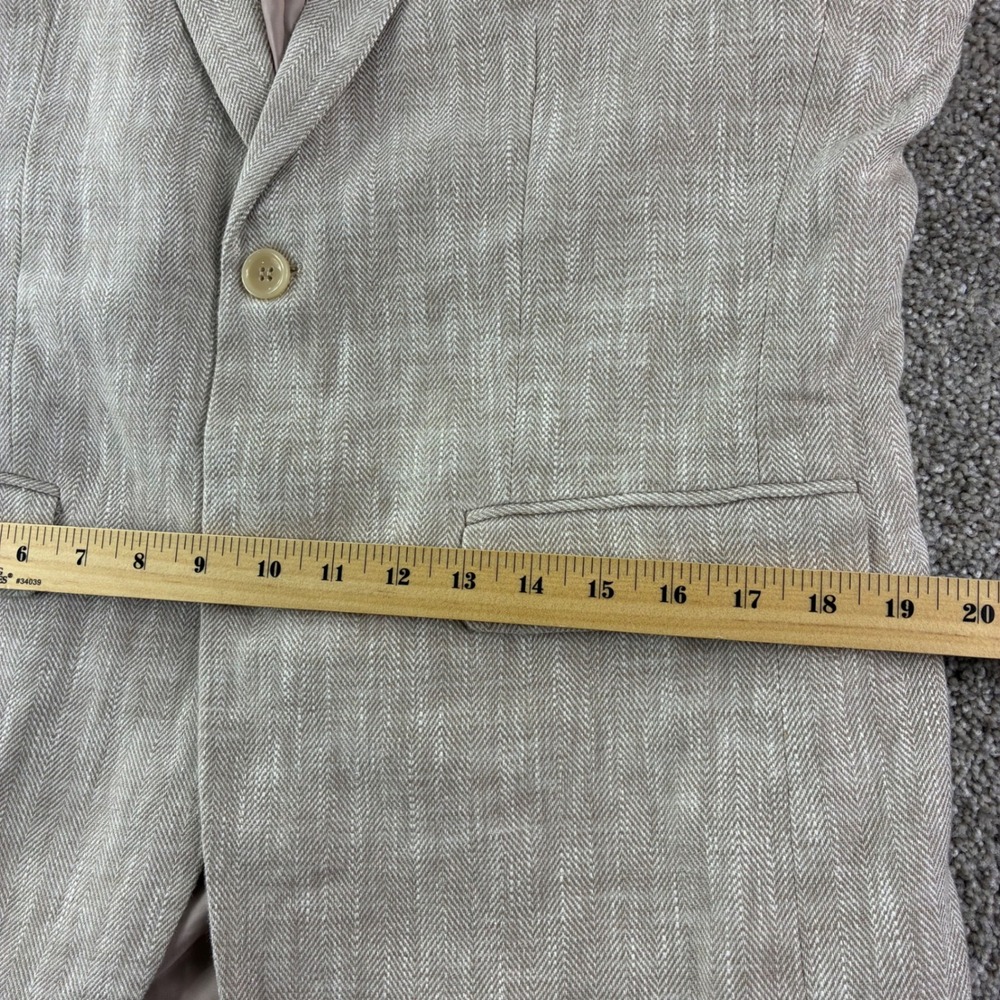 Paul Jones Blazer Mens M Beige Herringbone Linen Sport Coat Sophisticated Travel - Picture 7 of 11